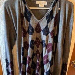 MICHAEL Michael Kors Gray Argyle V-Neck Halter Sweater and Cardigan